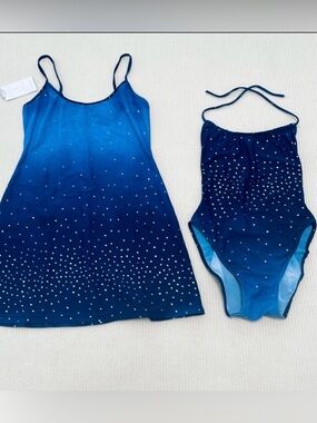 GUILLERMINA BAEZA Blue Starry Night Swimsuit Set One-Piece With Cover Up Dress